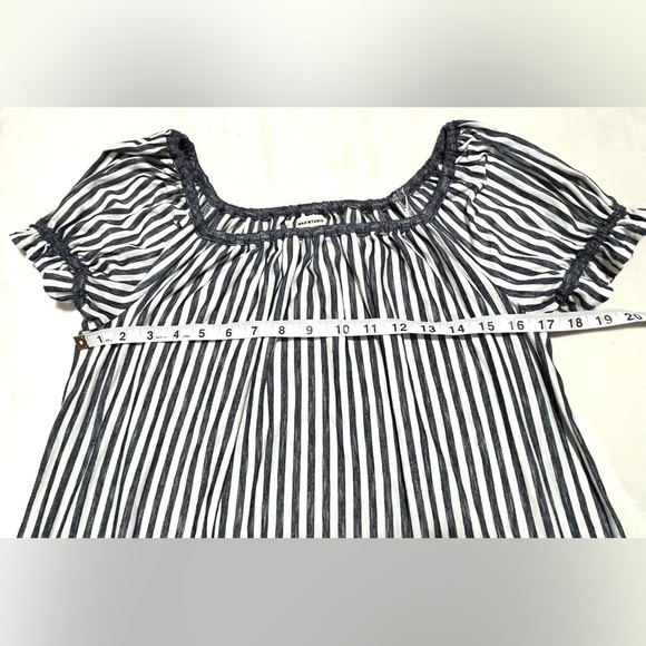Max Studio Women’s Short Sleeve Striped Blue and White Blouse Shirt Size Large - Picture 8 of 12
